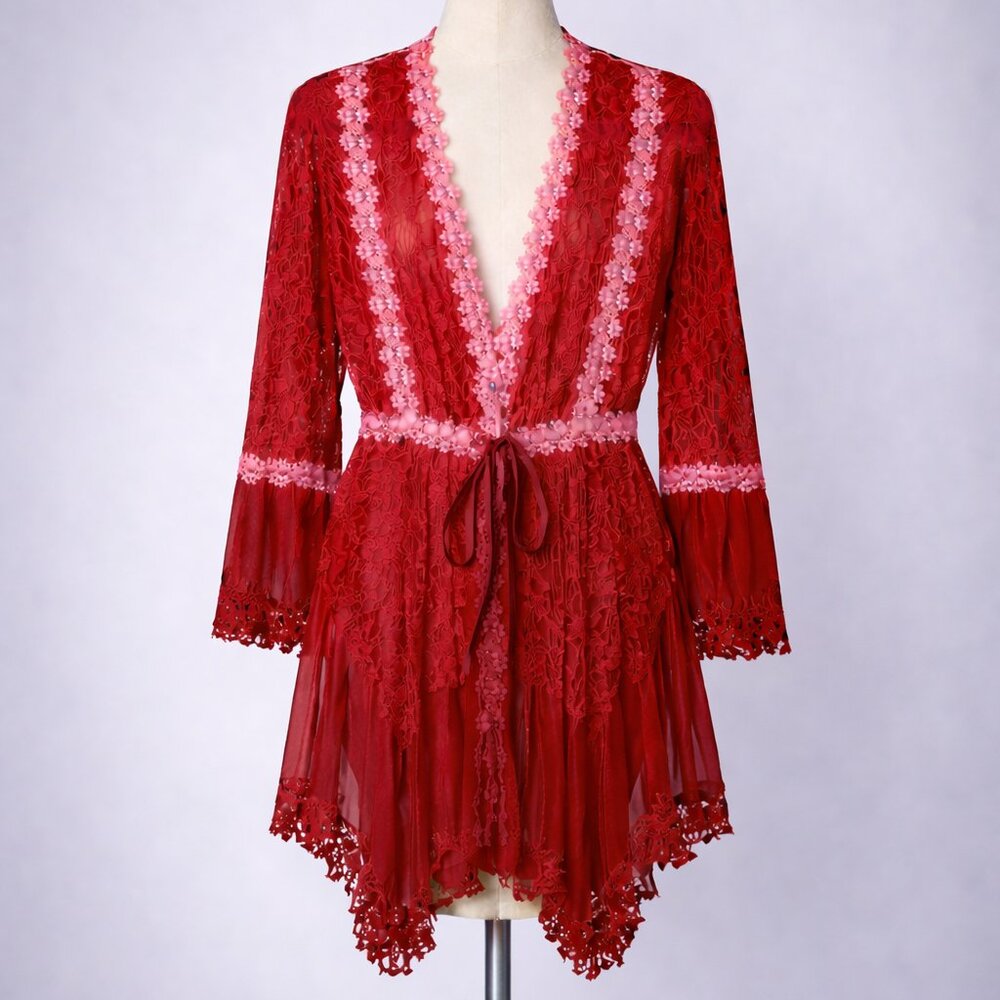 Adore Scarlet and Rose Lace Blouse